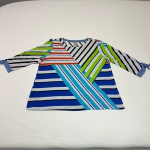 Multiples Colorful Striped 3/4 Sleeve Tee Sz XL